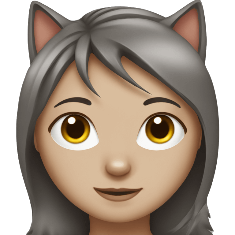 Grey cat with girl with brown hair emoji