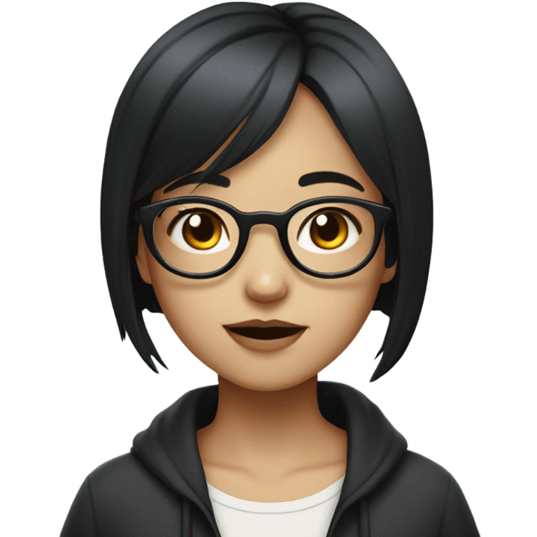 Black hime cut hair with glasses and douyin eyes girl emoji