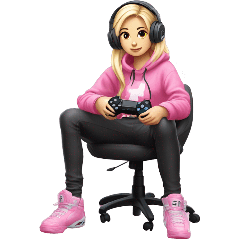 GAMER GIRL sitting next to a PINK gaming PlayStation PINK GIRLY gaming setup LIGHTPINK white blond Girl  emoji