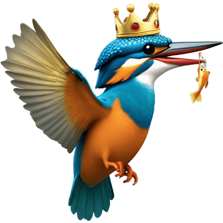 Kingfisher flying with a crown and a fish  emoji