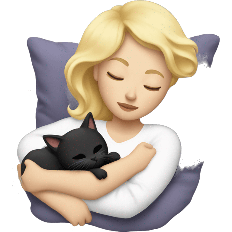 Blonde mom sleeping with black kitty with white chest emoji