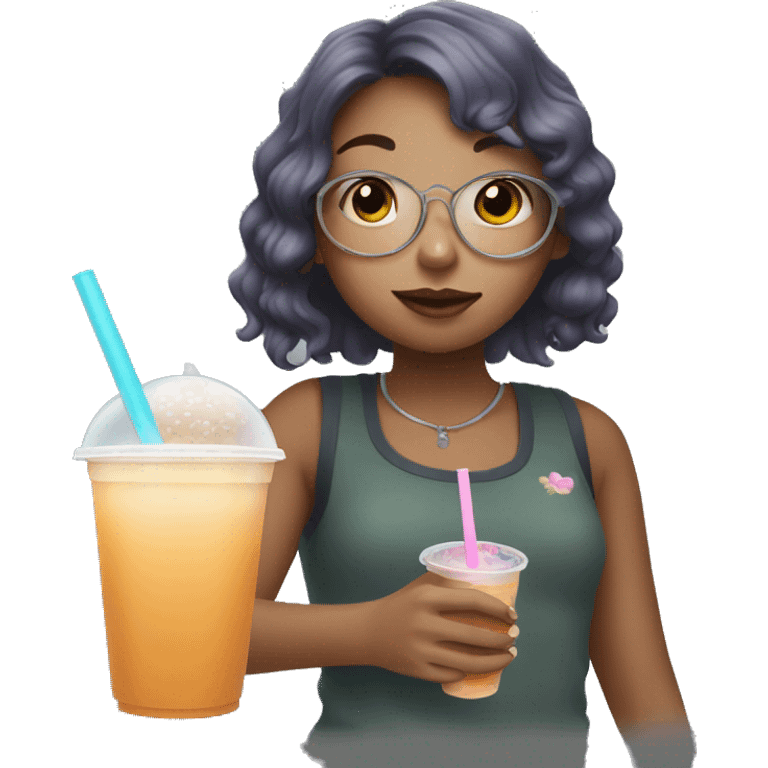 a girl drinking bubble tea emoji