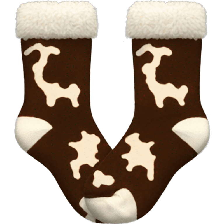 Brown cowprint fuzzy socks emoji