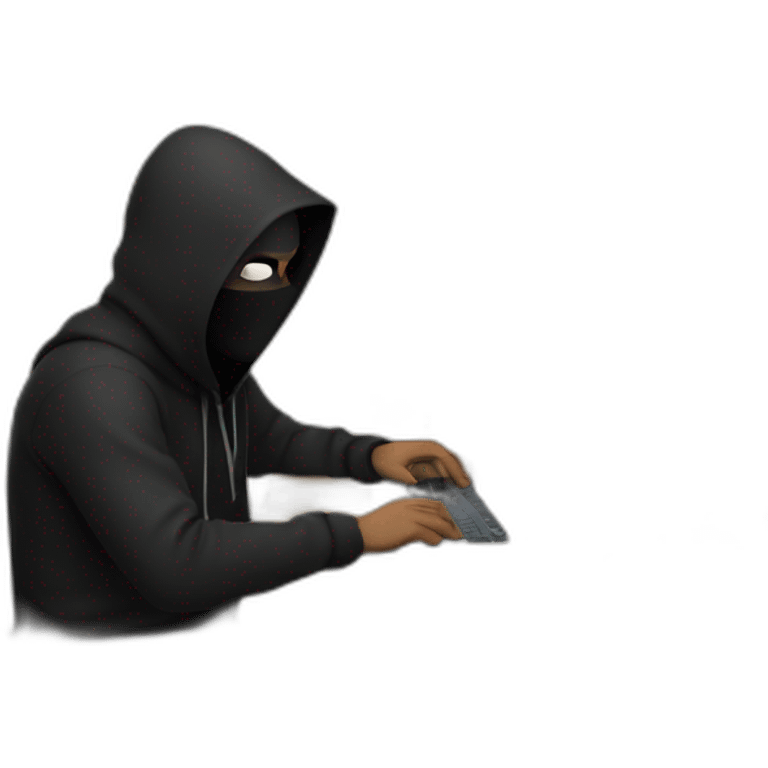 Developer with a black hood programming on his computer  emoji