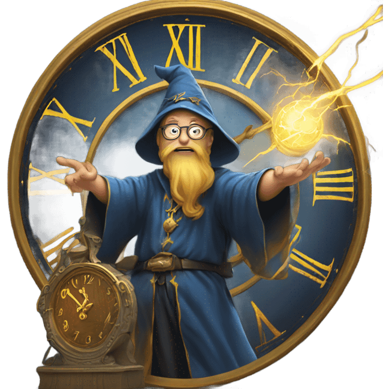 wizard lightning on a large clock emoji