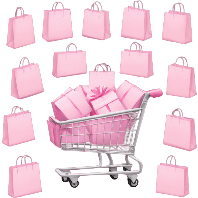 shopping cart full of light pink gift bags emoji