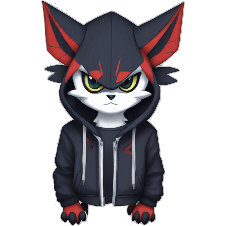 Cool Dark Edgy Absol-Noivern-Quilava-Litten-Pokémon with edgy stripes hoodie spiked collar punk Full Body emoji