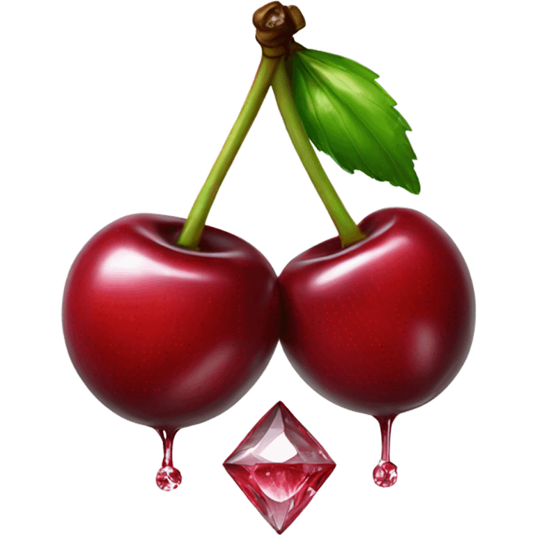 A pair of cherries with diamond gloss dripping halfway across the cherries emoji