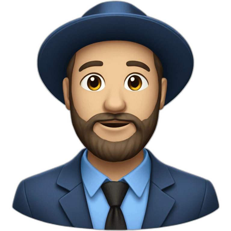 Bearded Hasidic Man in blue button down shirt, blazer, black fedora emoji