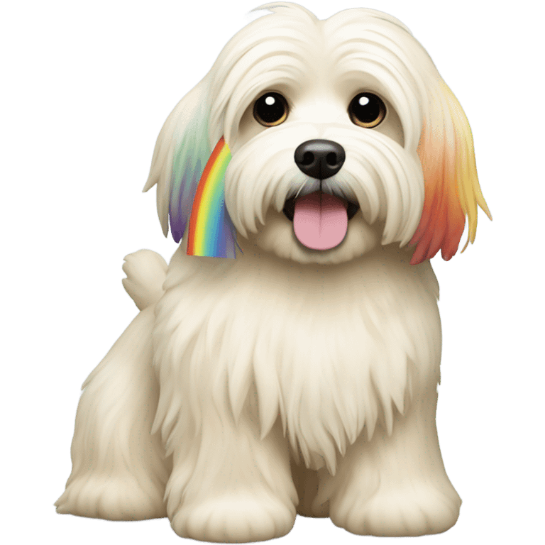 Cream colored havanese with RAINBOW dyed TAIL (NOT RAINBOW dyed EARS) emoji