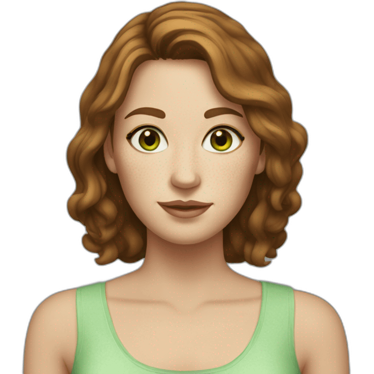 White woman with brown hair, light green eyes and freckles emoji