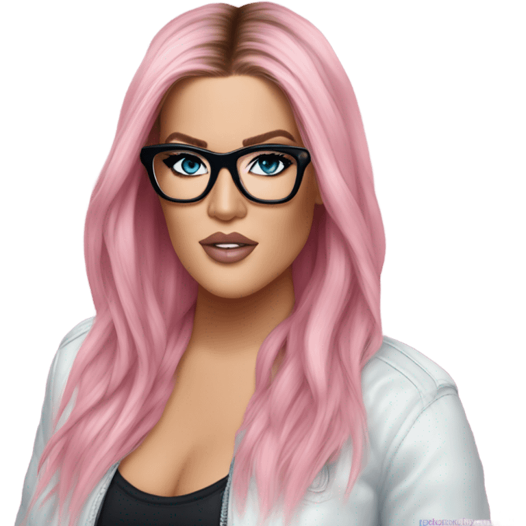 Photo Realistic khloe kardashian stylish pink hair BLUE eyes and glasses rock chick emoji