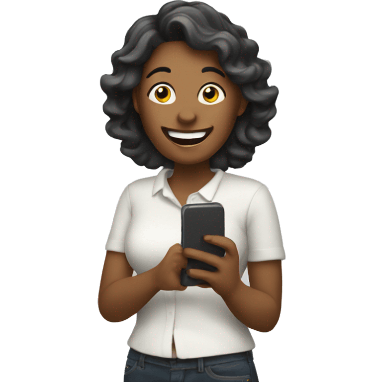 Woman with a phone very happy emoji