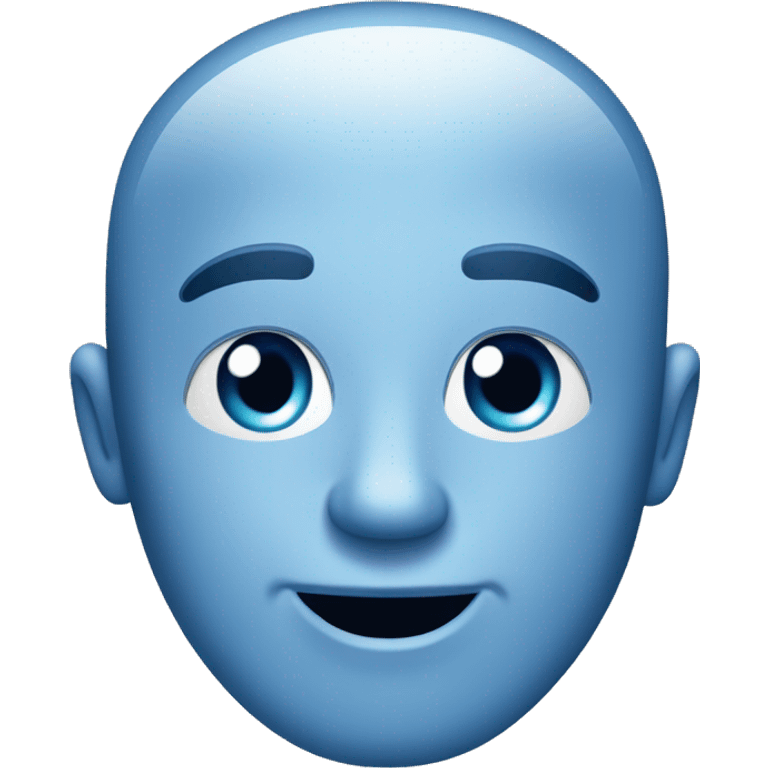 Generate a picture: In the style of an iOS emoji face , A blue face with ice on it, looking to the side deviously, with a small smirk smile, no nose, plain background emoji