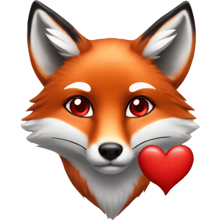 deep lush red fox face with tiny red heart instead of eyes emoji