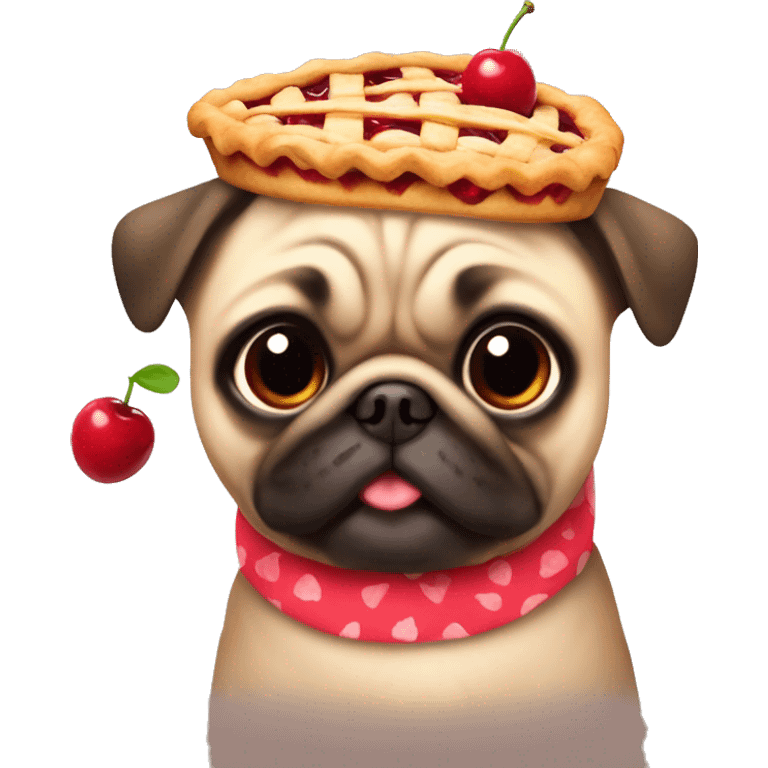 Fun Pug dressed in cherry pie costume emoji