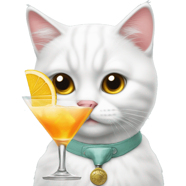 White British cat is drinking cocktail  emoji