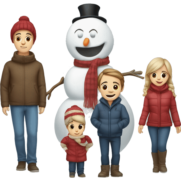 Snowman family mom, dad, son, baby emoji