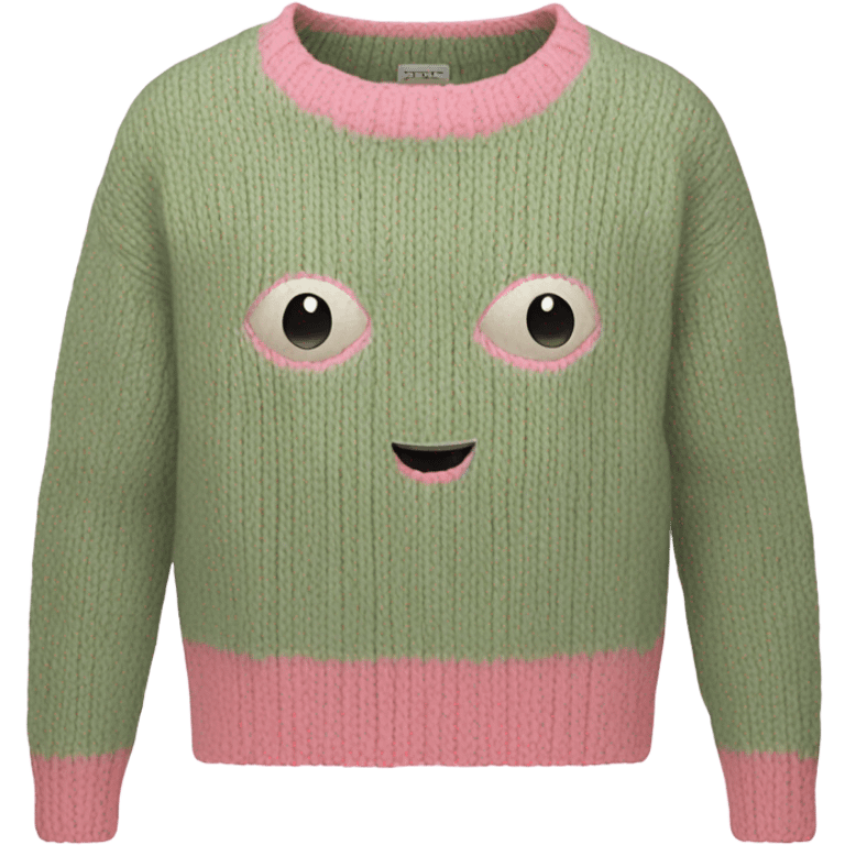 Pink and sage cropped oversize wool sweater, isolated emoji