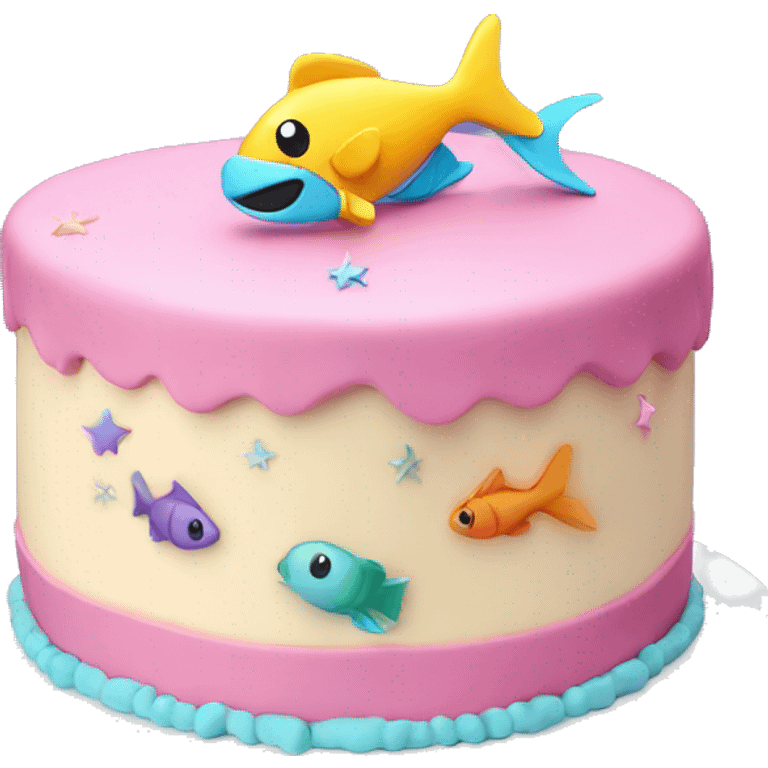 cake with a fish and stars emoji