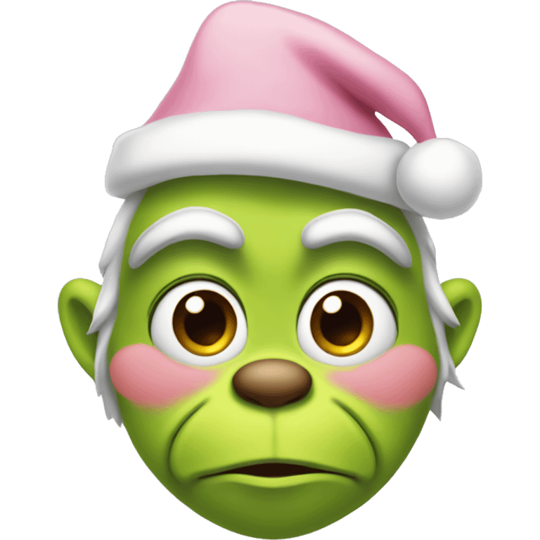 Grinch with a light pink santa hat emoji