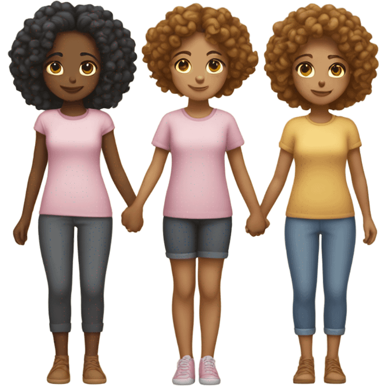 Full body, Two girls holding hands Carmel skin  one  with a curly bun and one feminine with curly hair emoji