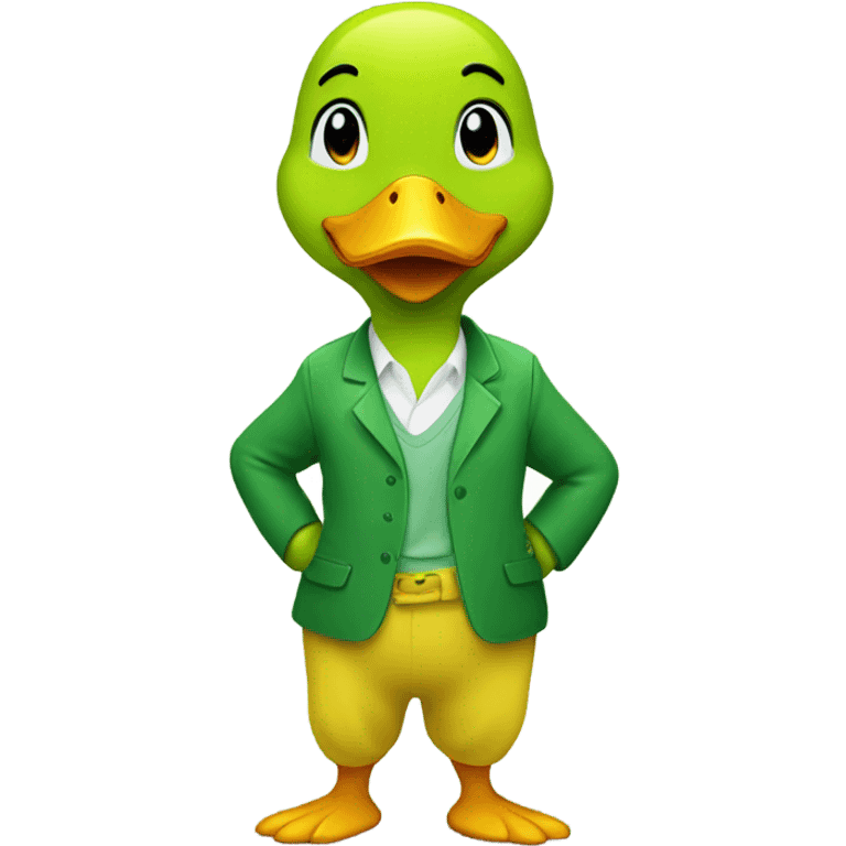 Green happy duck with yellow pants emoji