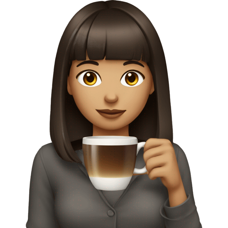 girl with bangs dark brown hair drinking a coffee emoji