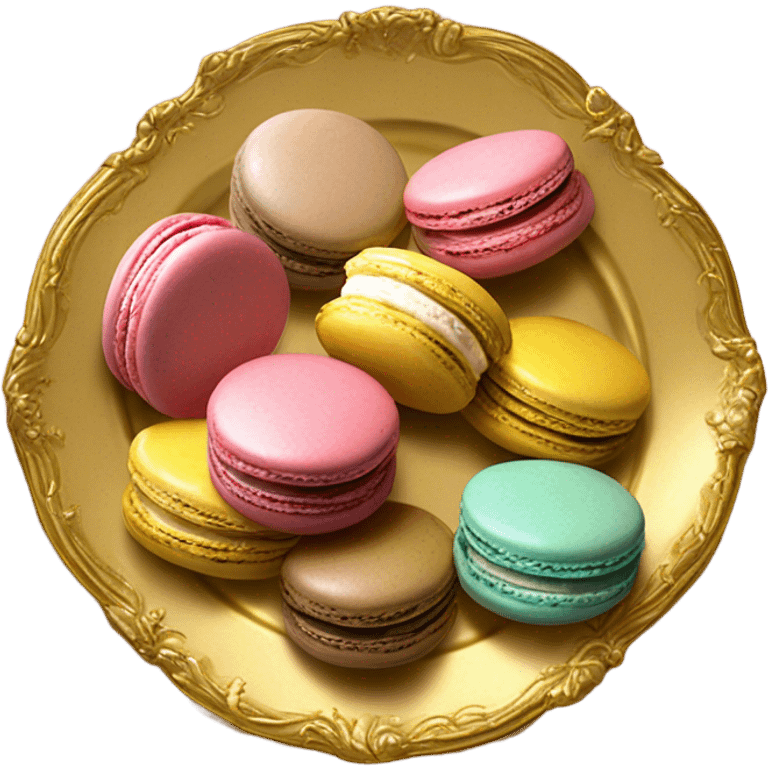 vintage rococo macarons on golden plate emoji