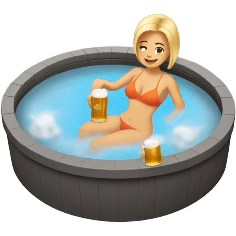 Female in hot tub with beer emoji