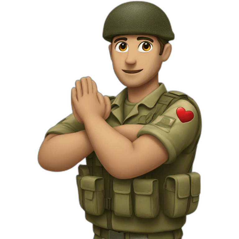 Israeli soldiers doing heart with his hands emoji