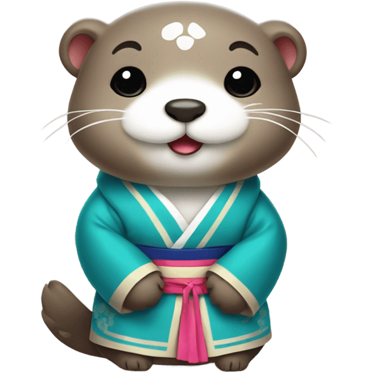 A cute otter wearing traditional Korean hanbok for Korean holidays, visible only up to its neck. emoji