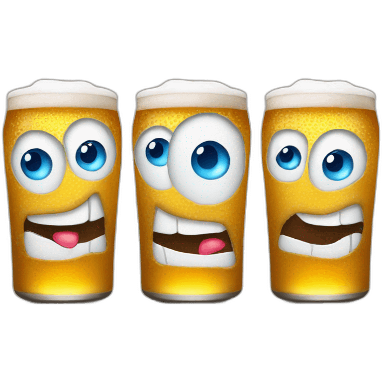 Three smiling beers emojis with blue eyes emoji