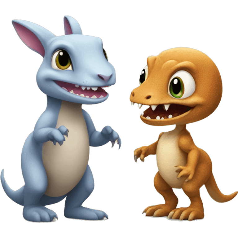 A bunny and baby trex emoji