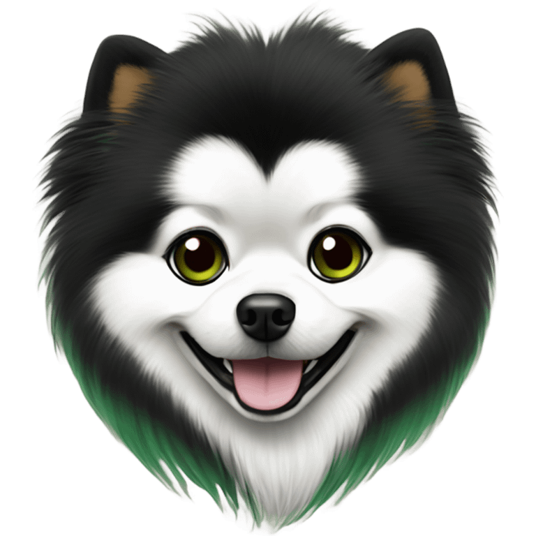 Black and white Pomeranian wearing Green Bay packers  emoji