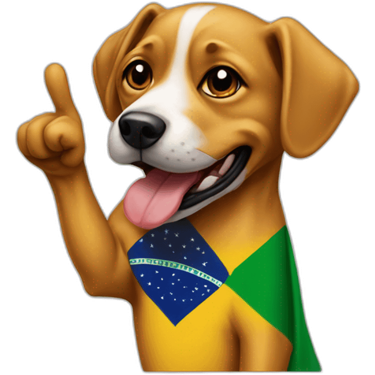 middle finger caramel street dog wearing a brazilian flag emoji