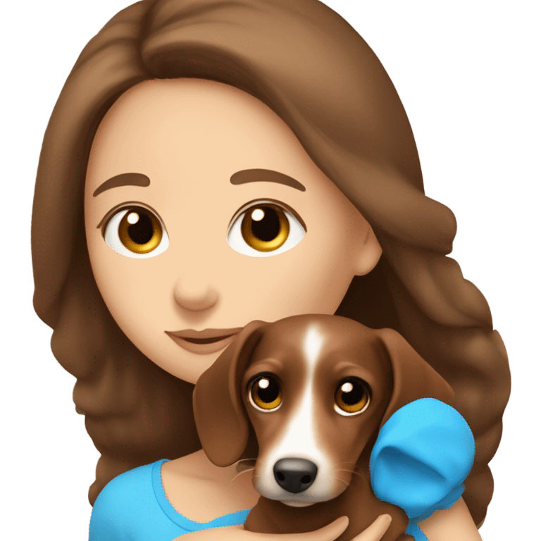 Brown hair girl with blue eyes cuddling dachshund  emoji