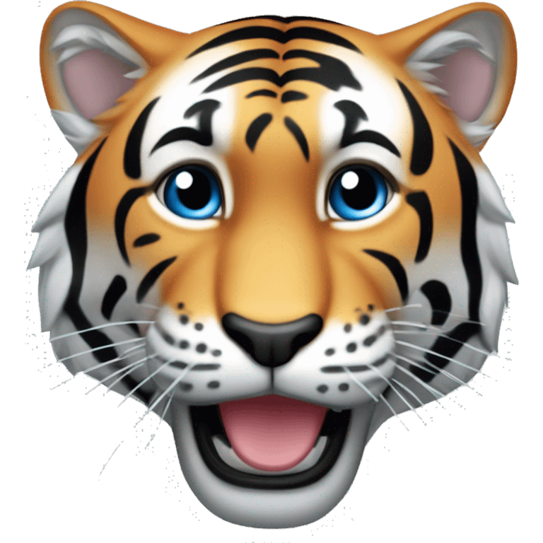 Quiero que me hagas un emoji de un tigre que sea azul con rayas y que aparezca saltando hacia la derecha emoji