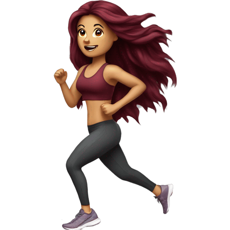 Beautiful tattooed  burgundy long haired woman jogging emoji