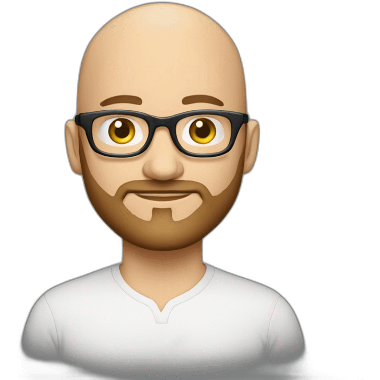 marketing strategist, 40 years old,with hazel eyes, light skin,short beard, bald, wearing bold glasses, emoji