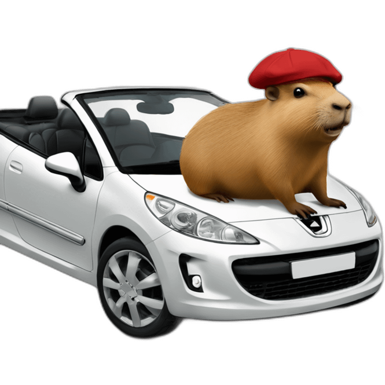 capybara with a beret driving a peugeot 207 coupé cabriolet emoji