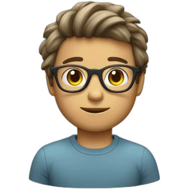 un niño con gafas grises con el pelo moreno emoji