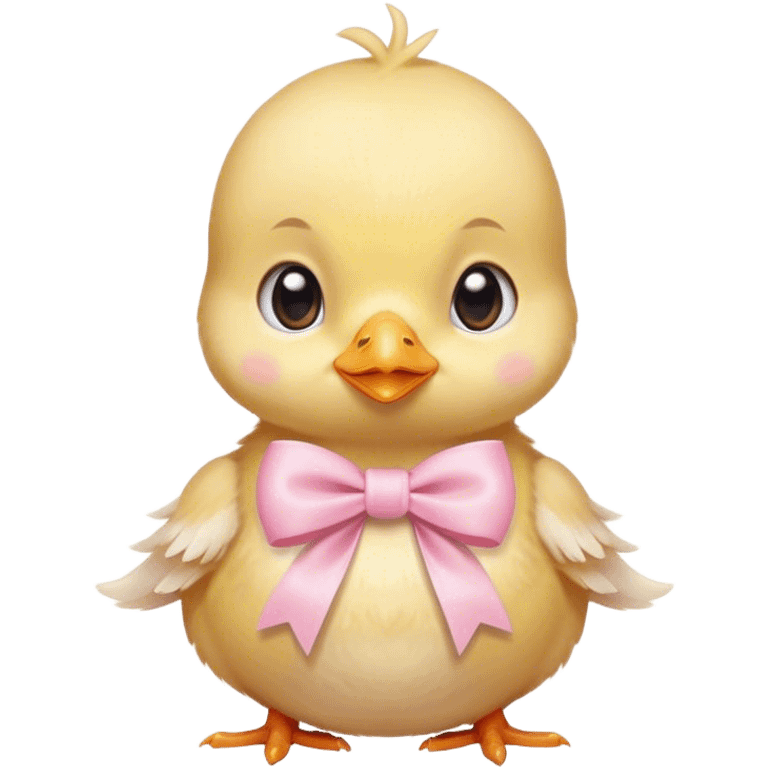 CuteBaby chick with light pink bow around neck emoji