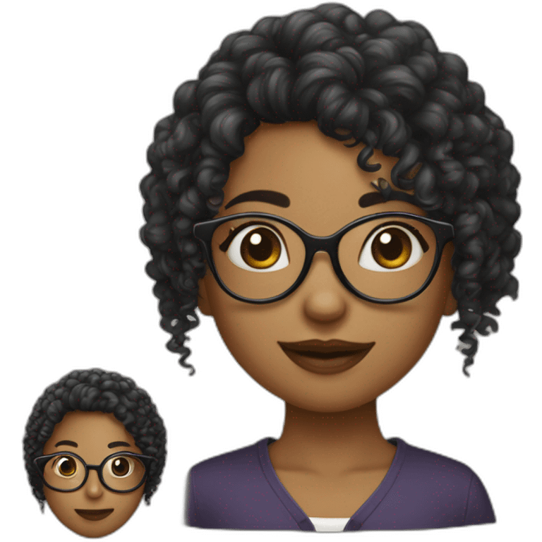 Fille cheveux bouclés noirs et lunettes emoji