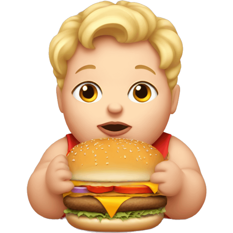 Fat baby with thick blonde hair eating burger emoji