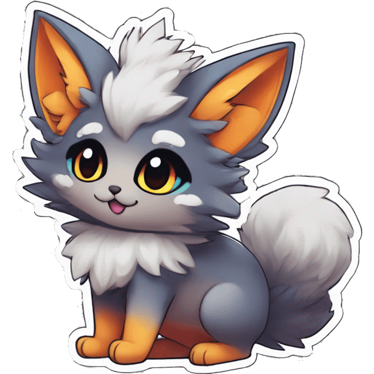 Anthro Fluffy Cool Cute Magical Elemental Shiny Colorful Neon Vibrant Colors Sparkle Kemono-style Chibi Fantasy-Animal-Fakémon-Pokémon-Hybrid Fur Sona Aesthetic Full Body Sticker emoji