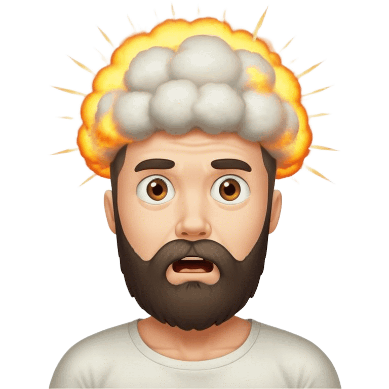 Surprised bearded man with nuclear explosion coming from head emoji