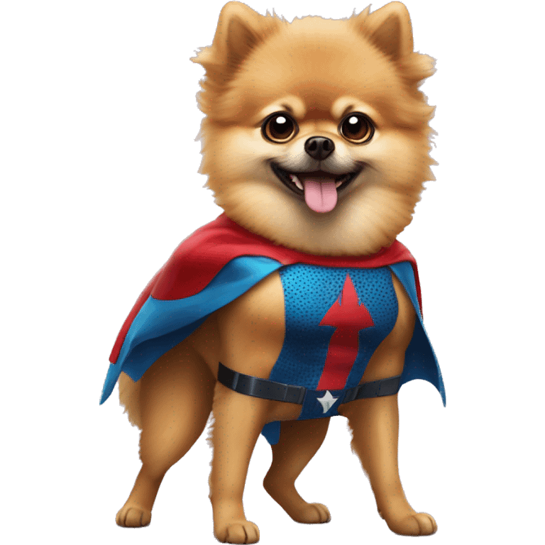 pomeranian in superhero suit emoji