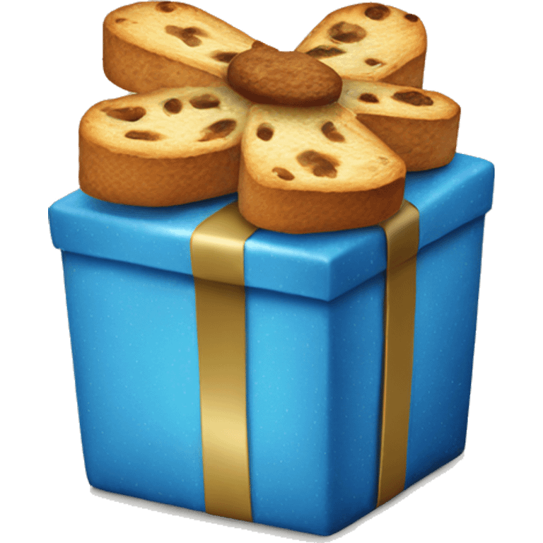 blue christmas present with a panettone emoji