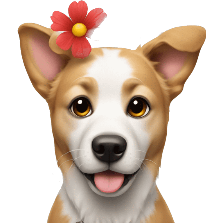 A dog gives flower emoji